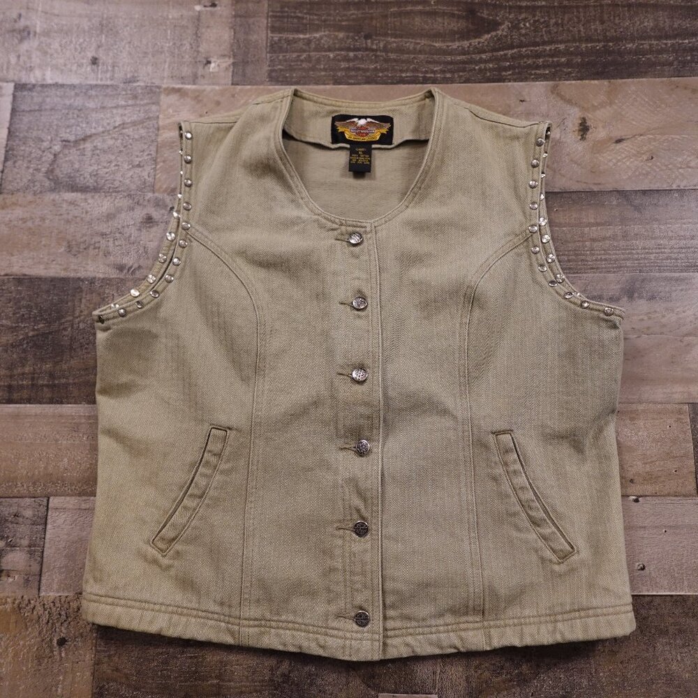 Harley Davdison Denim Vest with stud trim women's XL biker motorcycles eagle